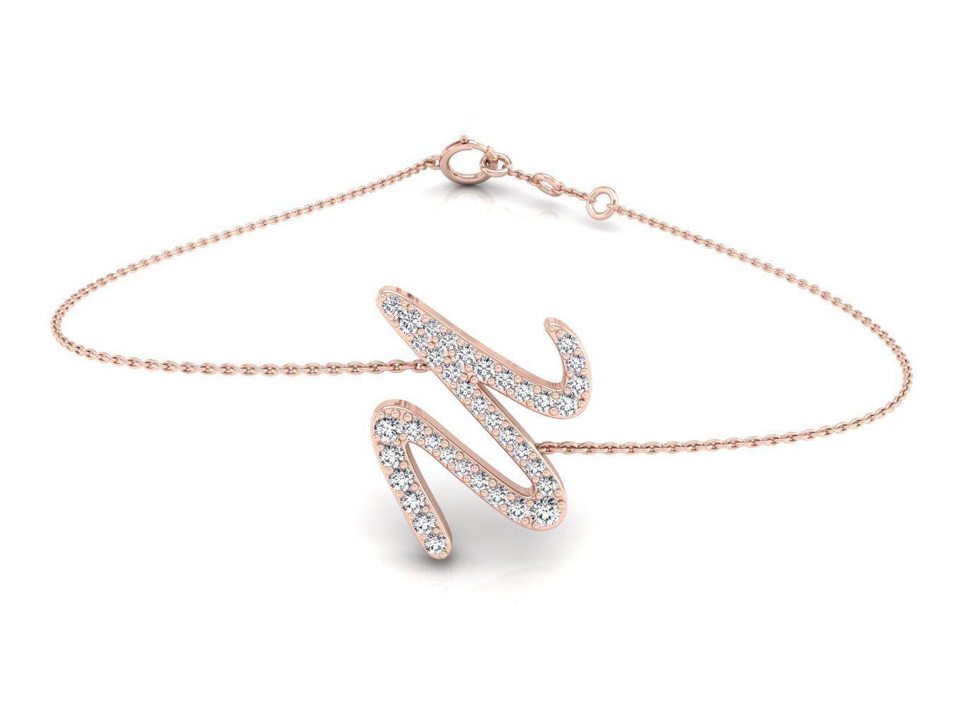18K Rose Gold Alphabet Round Diamond Bracelet — TOP