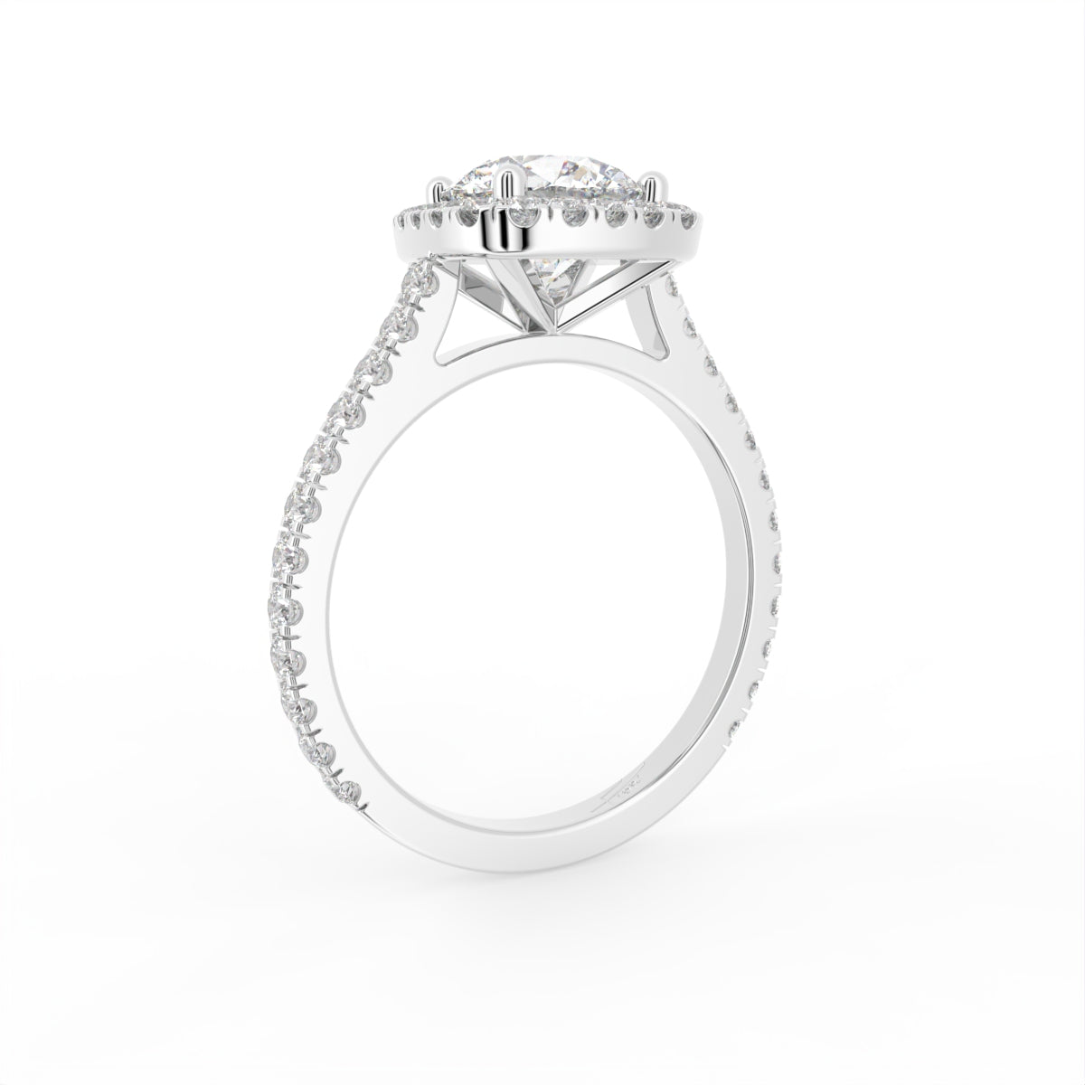 18K Halo Round Diamond Engagement Ring — 3D VIEW