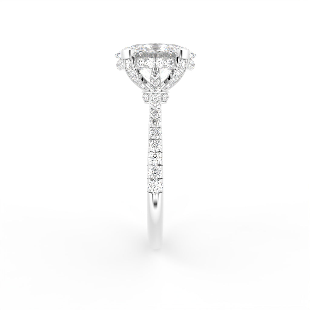 18K Oval Solitaire Pavé Diamond Engagement Ring — SIDE