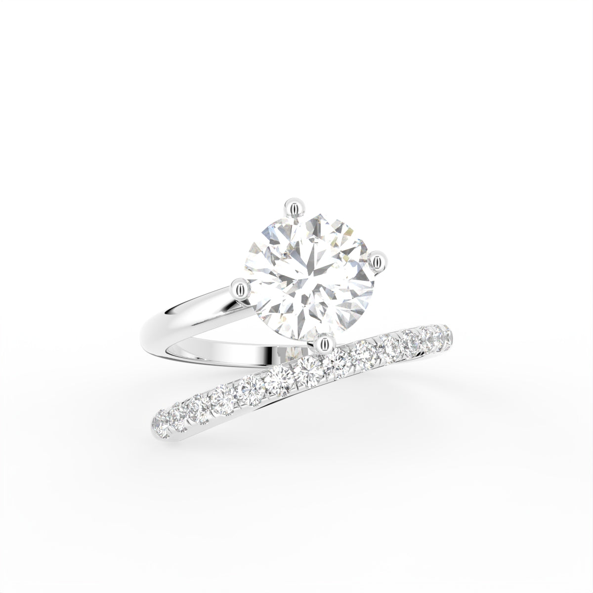18K Solitaire Round Pave Diamond Ring — TOP