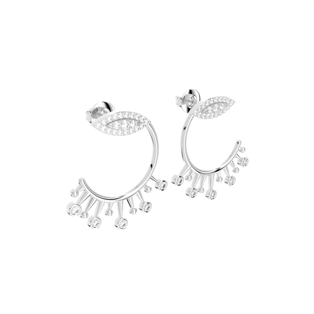 18K Crescent Diamond Ear Jacket Earrings — 3D VIEW