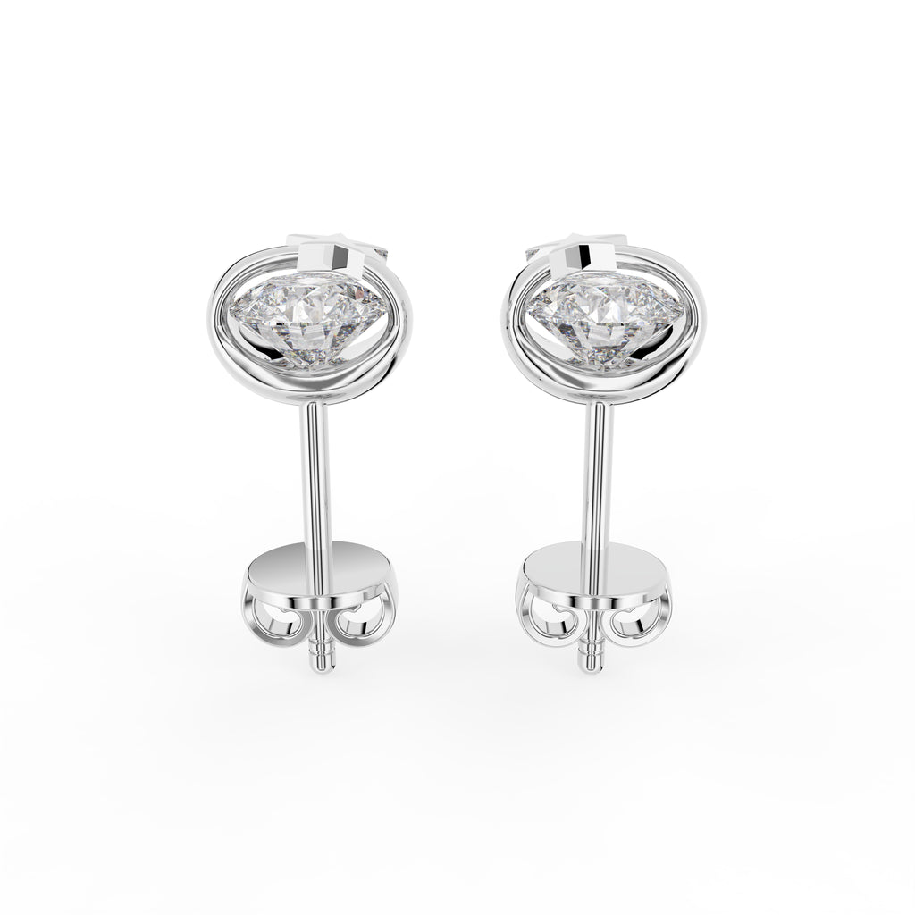 18K Bezel Round Diamond Stud Earrings — TOP