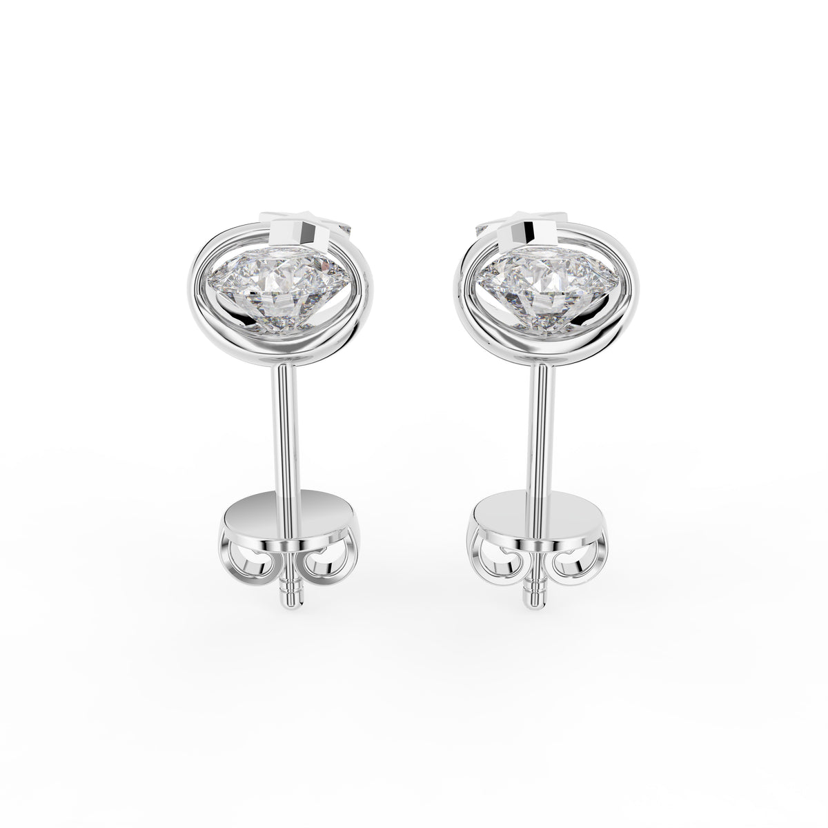 18K Bezel Round Diamond Stud Earrings — TOP