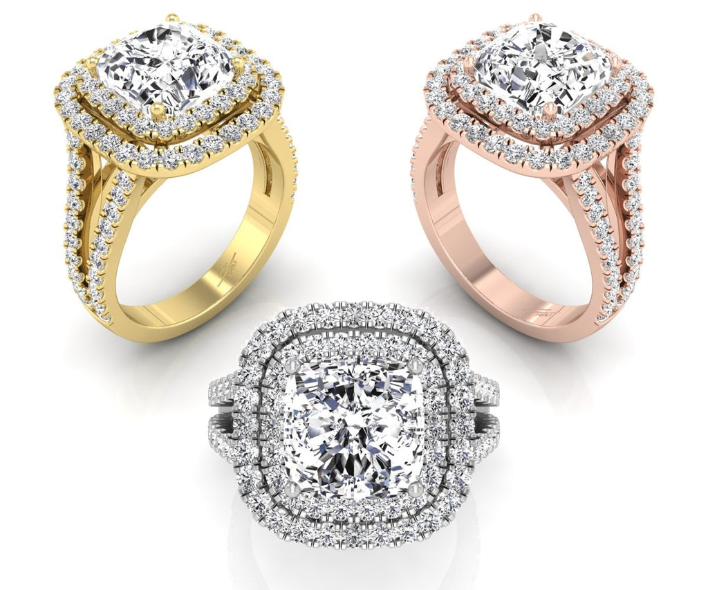 18K Halo Cushion Diamond Engagement Ring — 3 COLOR