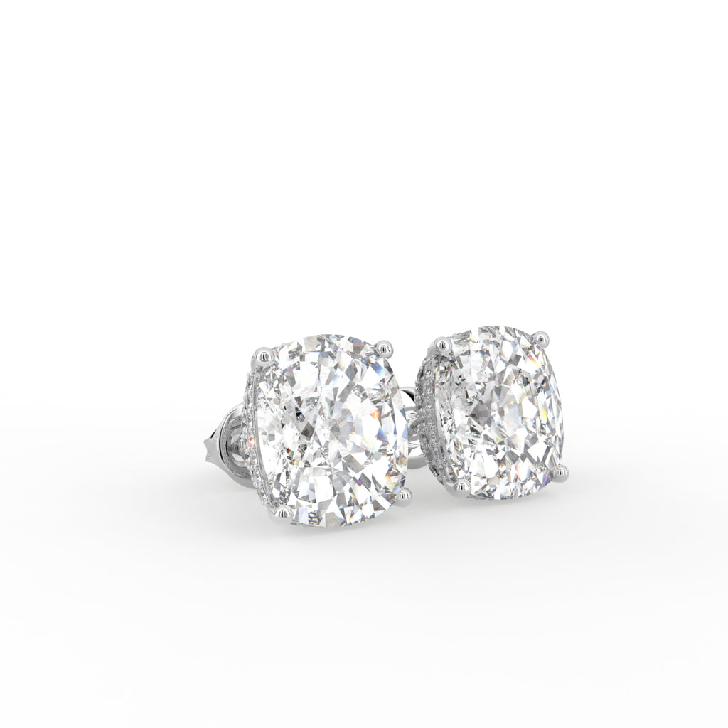 18K Cushion Diamond Earrings — 3D VIEW