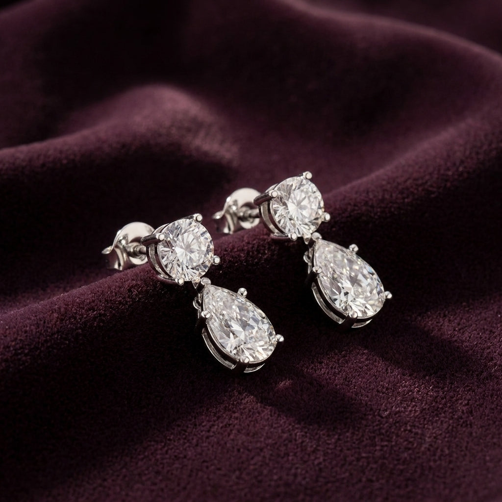18K White Gold Pear Diamond Drop Earrings