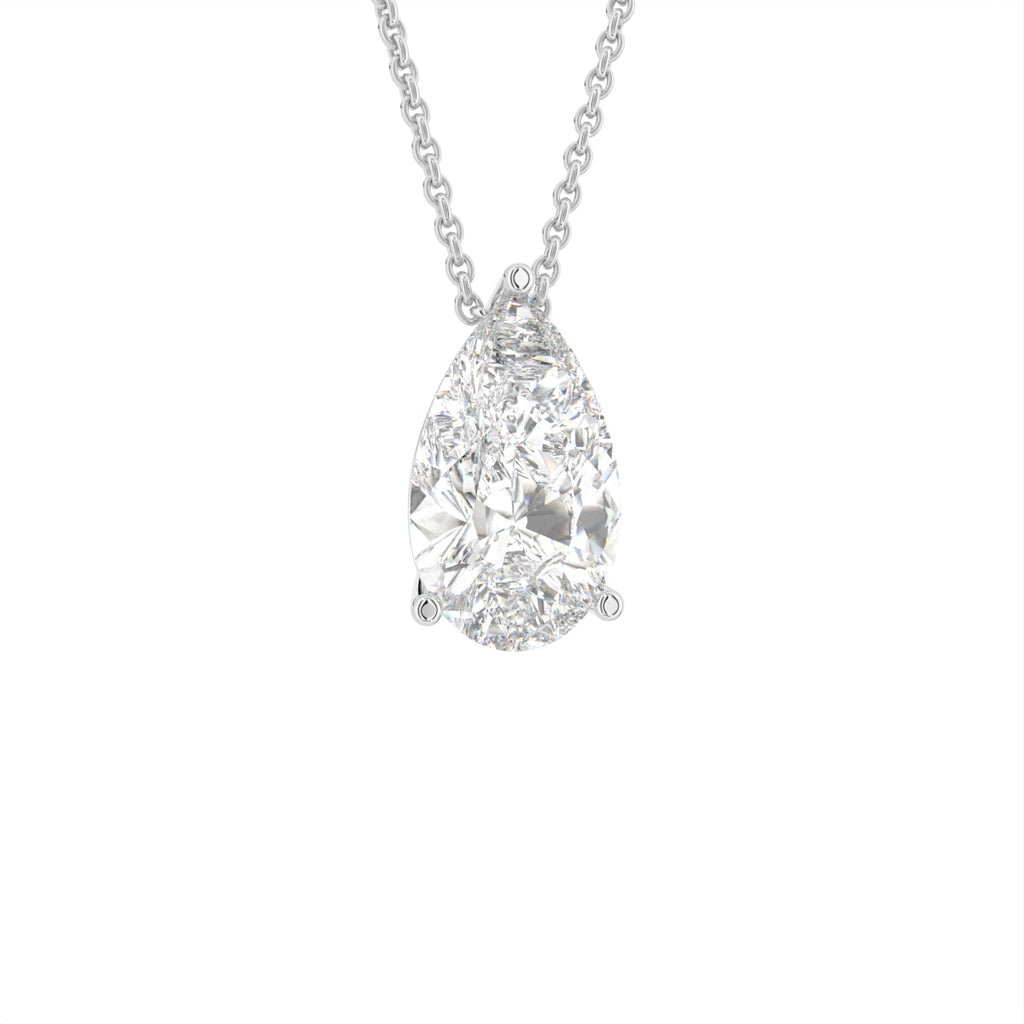 18K White Gold Solitaire Pear Diamond Pendant — 3D VIEW