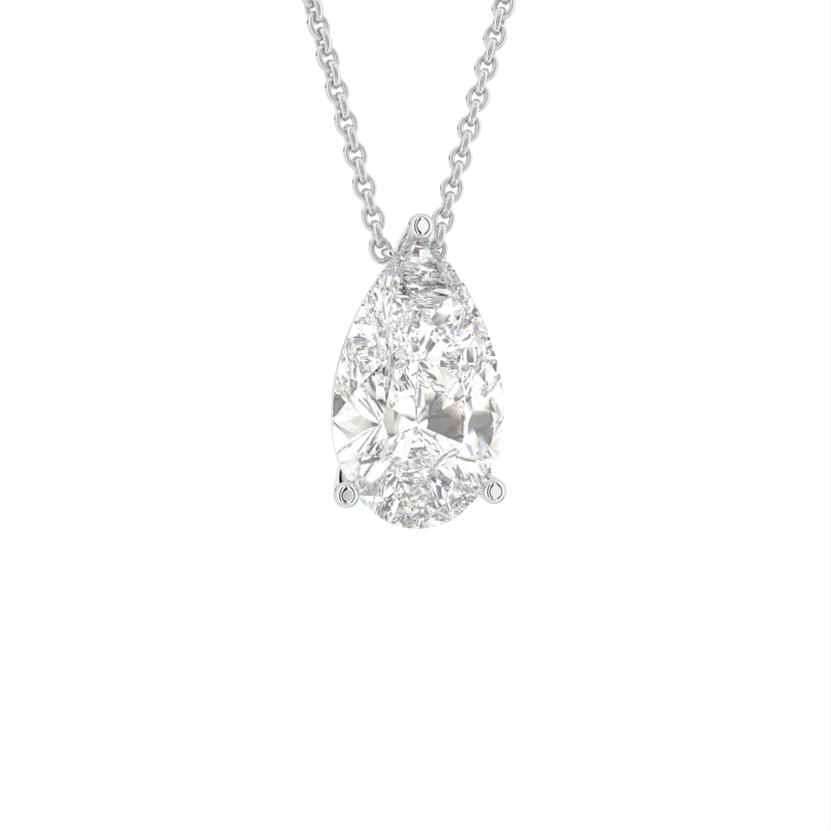 18K White Gold Solitaire Pear Diamond Pendant — 3D VIEW