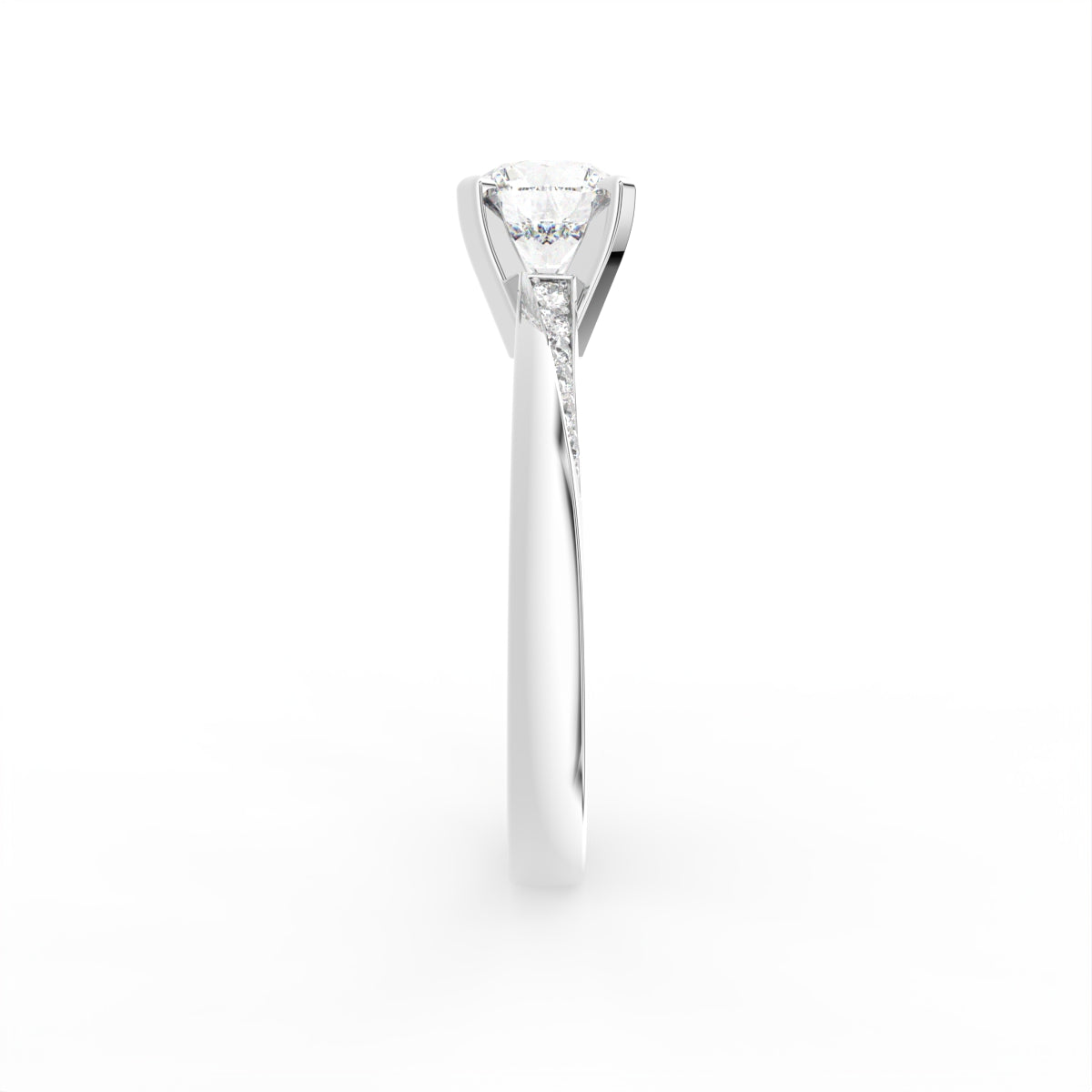18K Round Diamond Solitaire Engagement Ring — SIDE