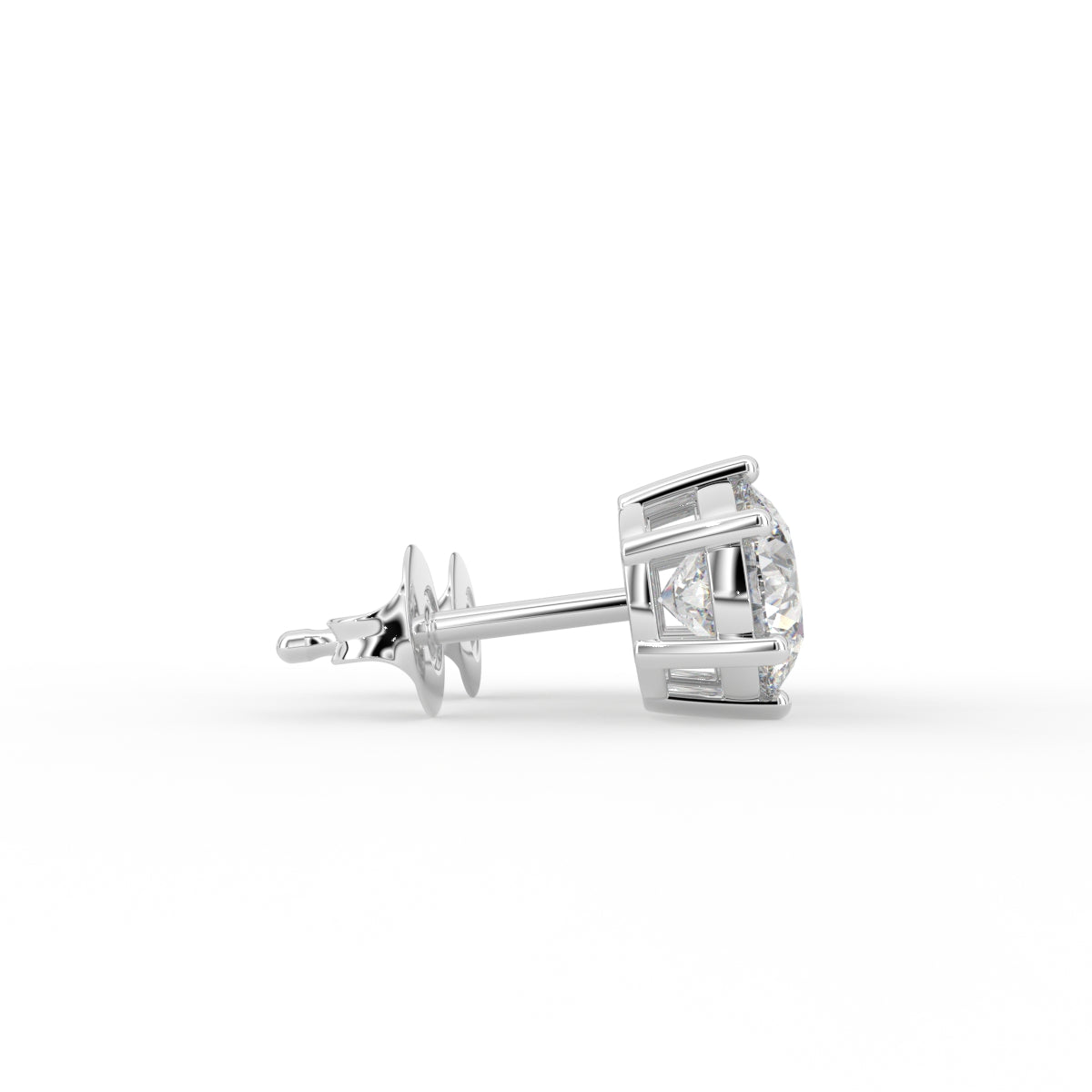 18K Round Solitaire Diamond Earrings — SIDE VIEW