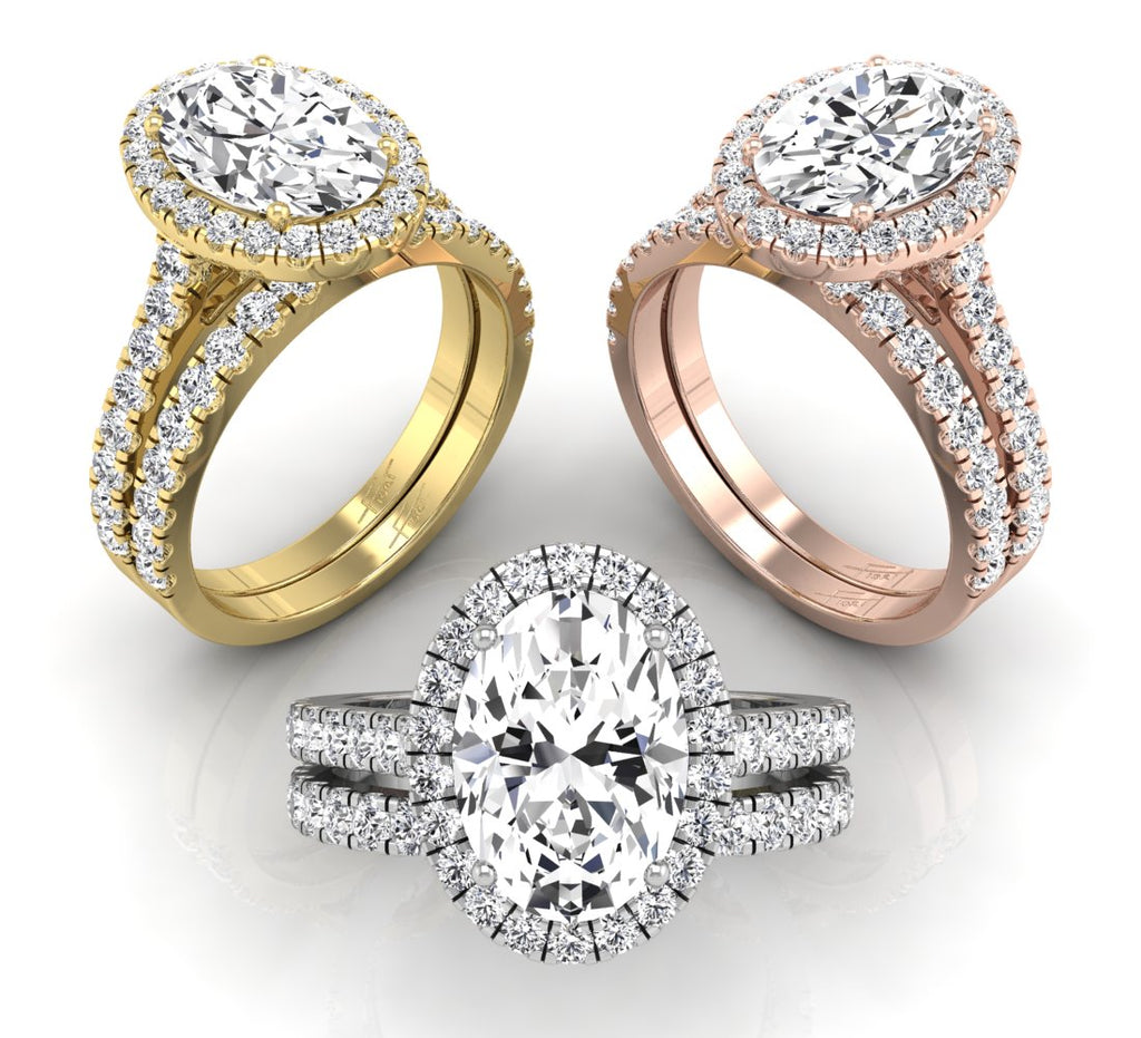 18K Halo Oval Diamond Engagement Ring — 3 COLOR