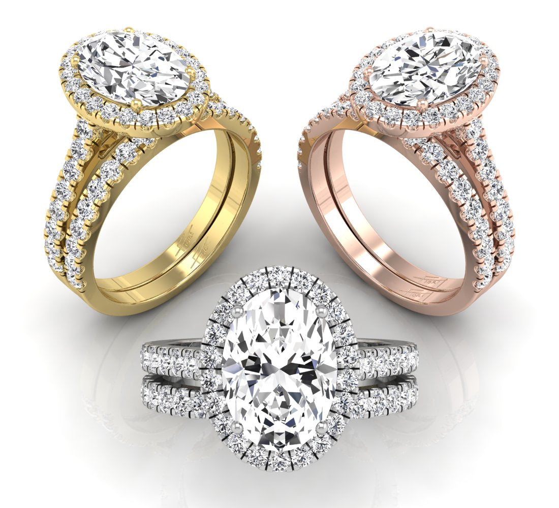 18K Halo Oval Diamond Engagement Ring — 3 COLOR