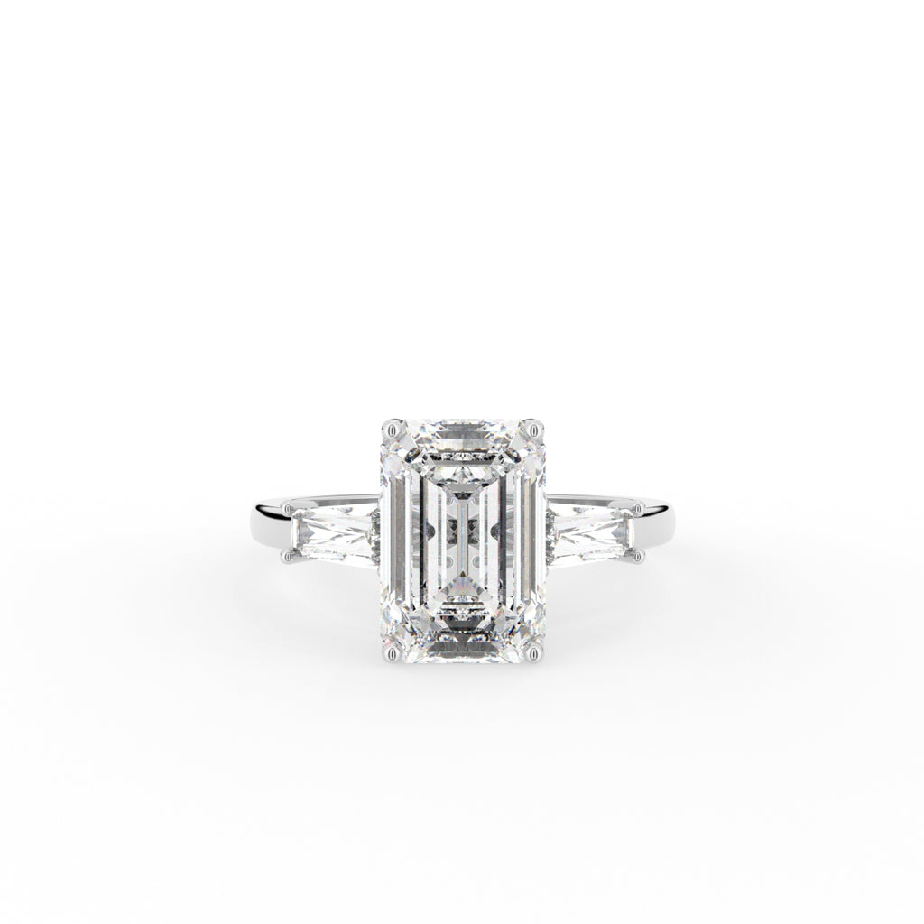 18K Yellow Gold Trilogy Emerald Diamond Ring — TOP