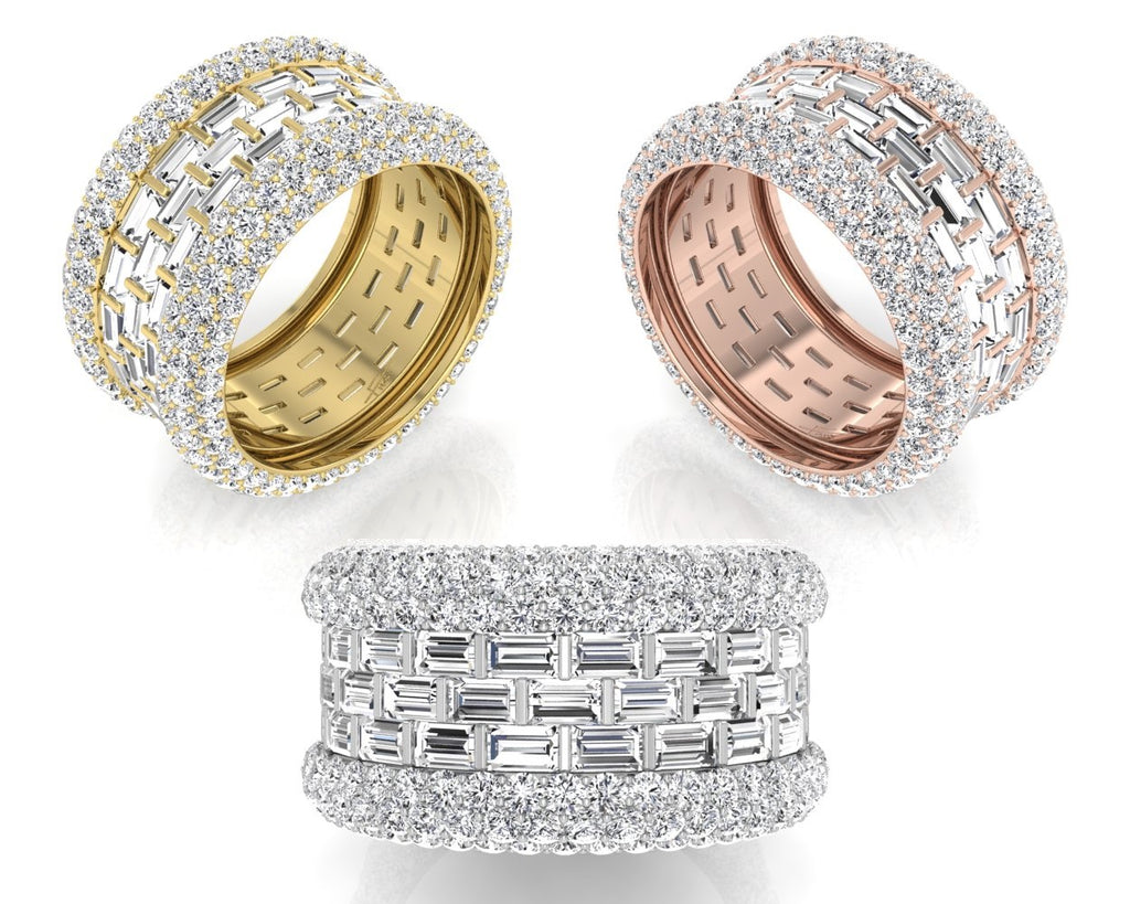18K Wide Pave Diamond Ring — 3 COLOR