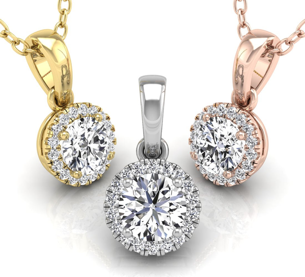 18K Halo Diamond Pendant — 3 COLOR