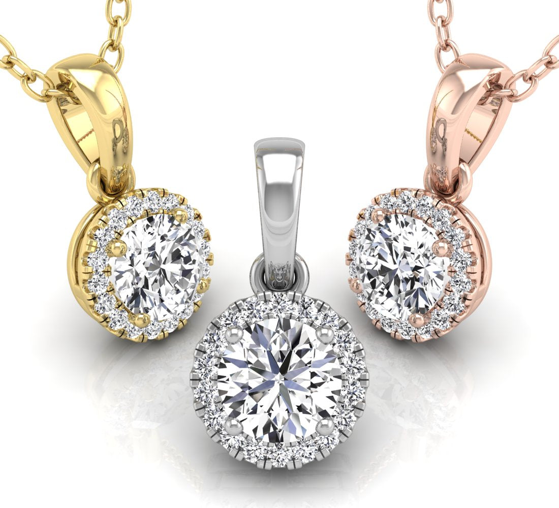 18K Halo Diamond Pendant — 3 COLOR