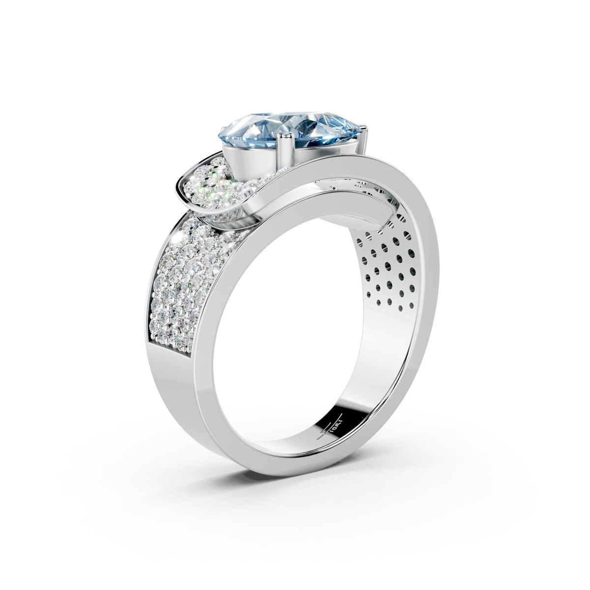 vimg:FJ1138|18K White Gold Bespoke Pear Diamond Ring — 3D VIEW