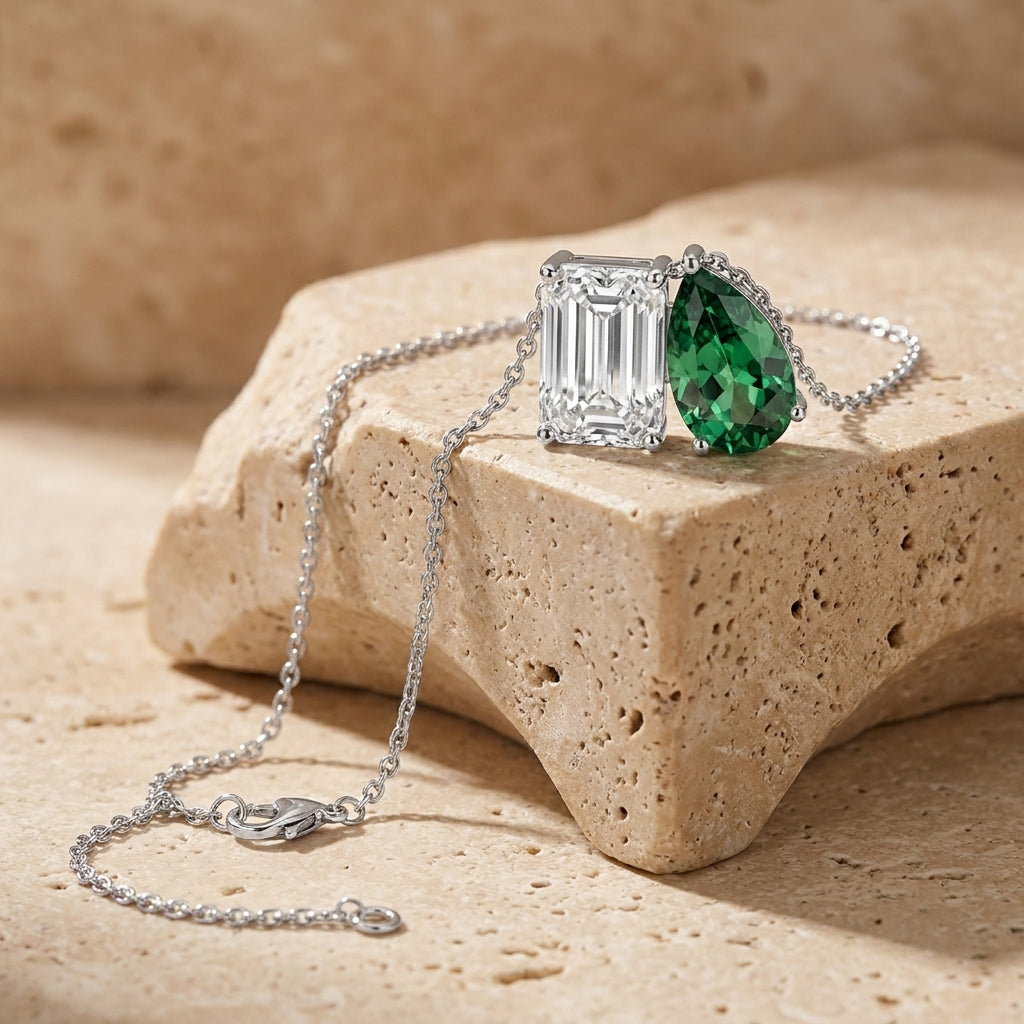 18K Yellow Gold Emerald Cut Diamond Pendant