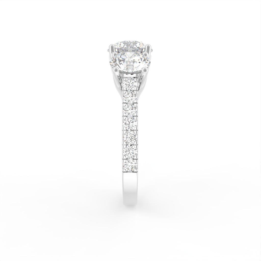 18K Trilogy Round Diamond Engagement Ring — SIDE