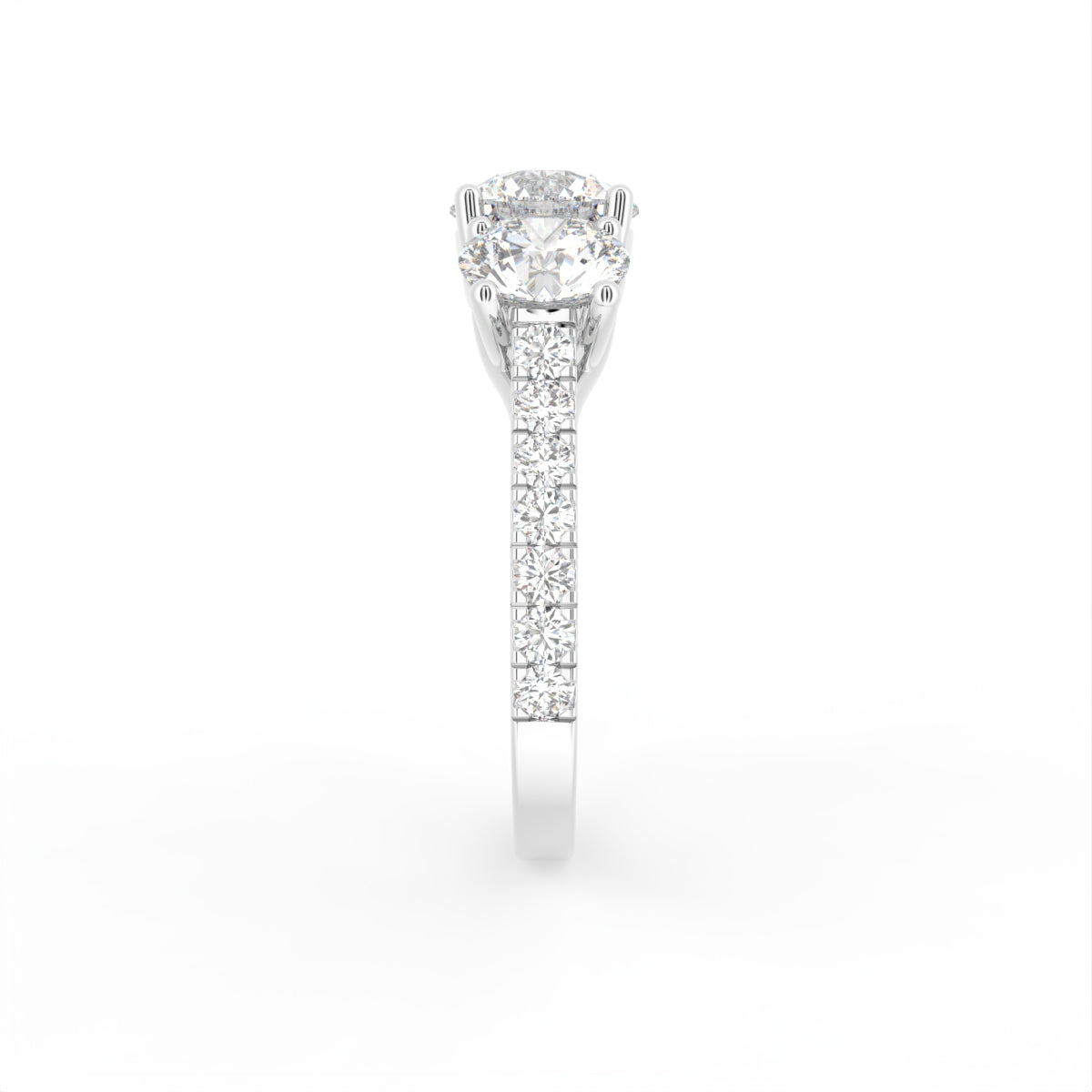 18K Trilogy Round Diamond Engagement Ring — SIDE