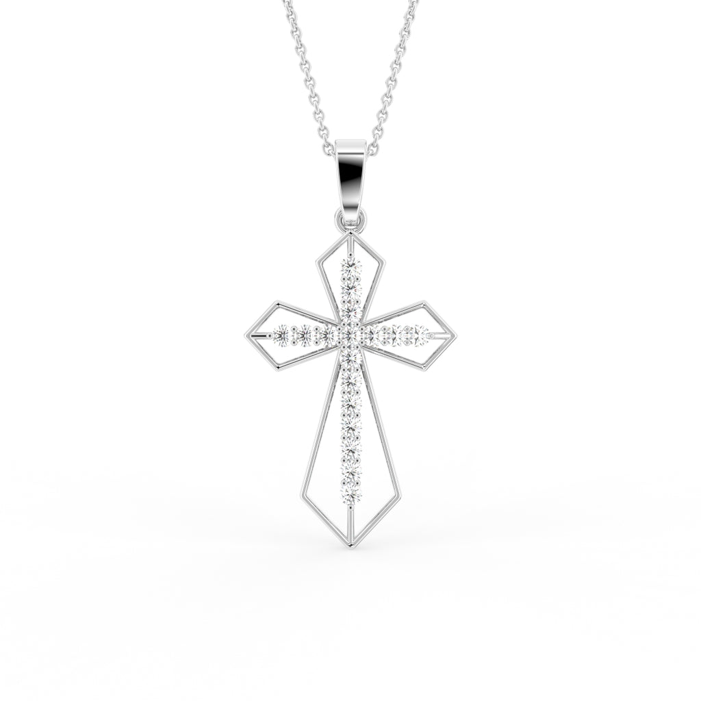 18K Cross Round Diamond Pendant — FRONT