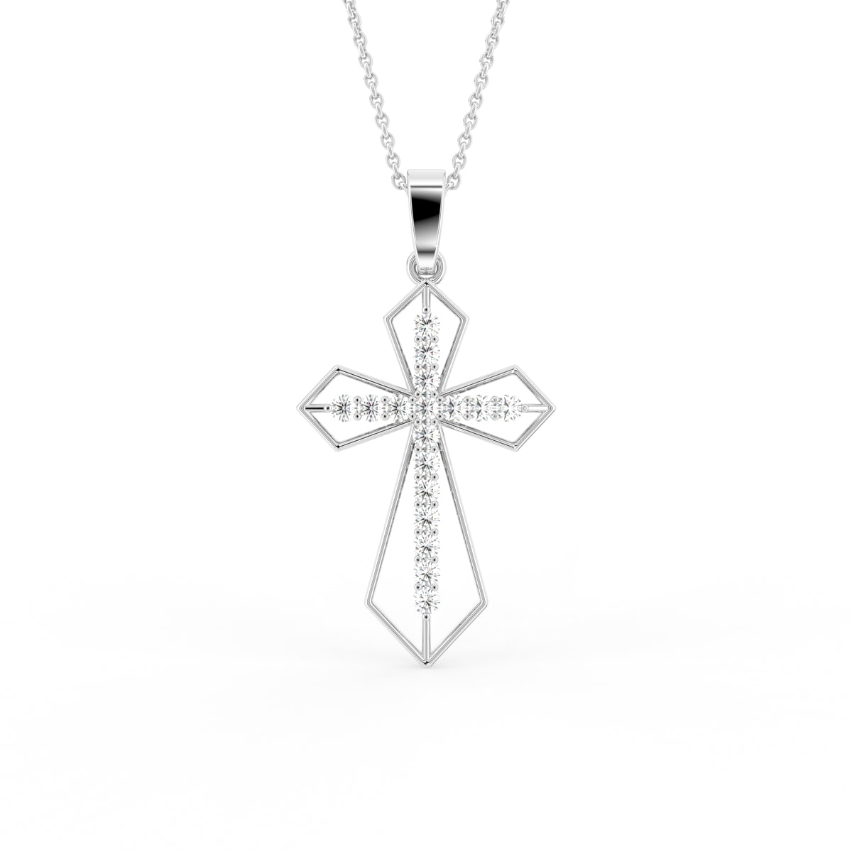18K Cross Round Diamond Pendant — FRONT
