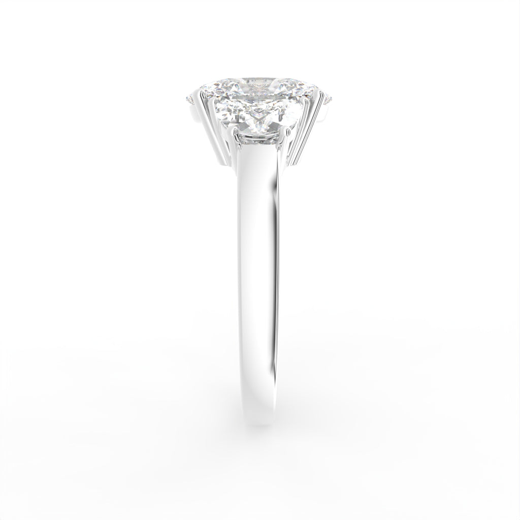 18K White Gold Trilogy Oval Diamond Ring — SIDE