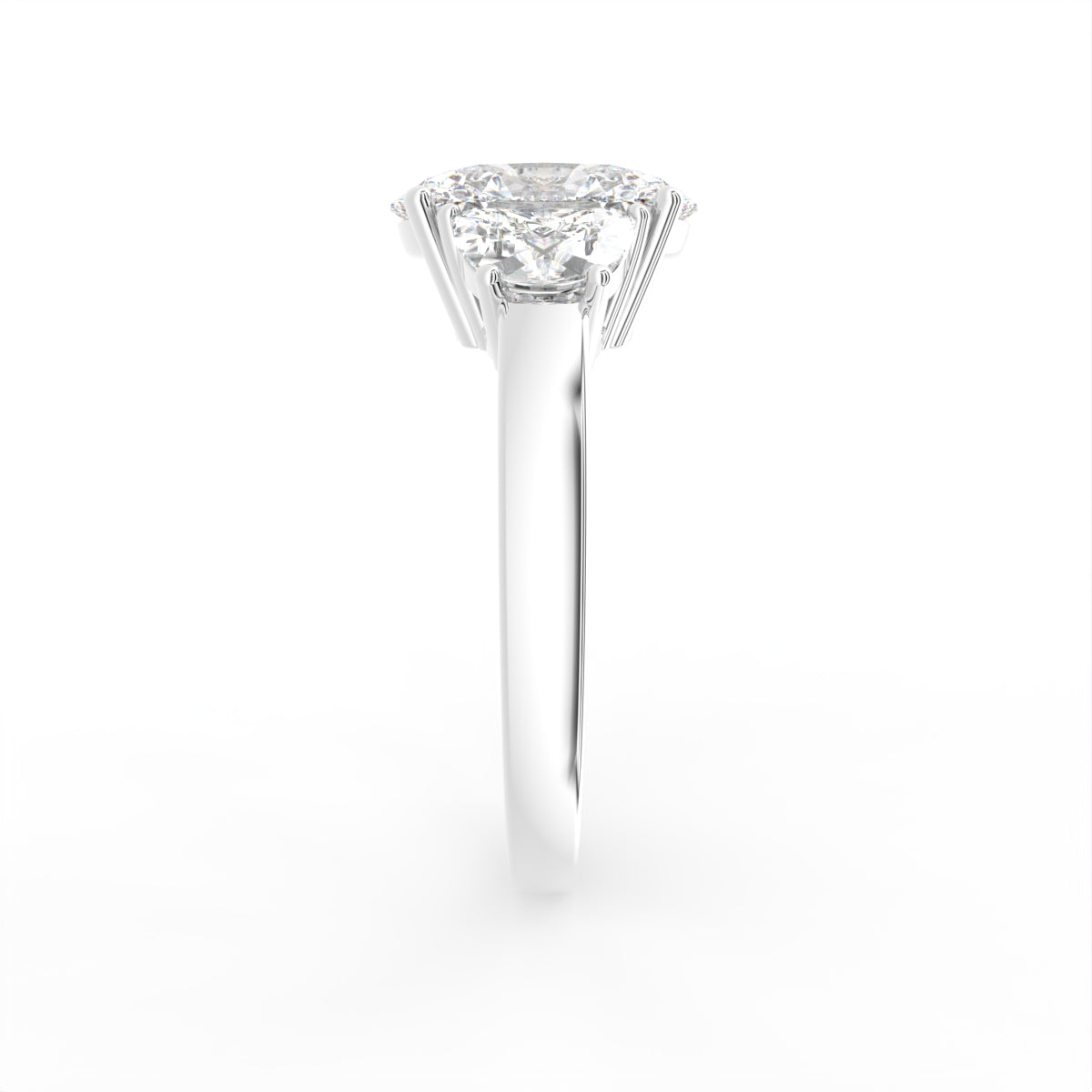 18K White Gold Trilogy Oval Diamond Ring — SIDE