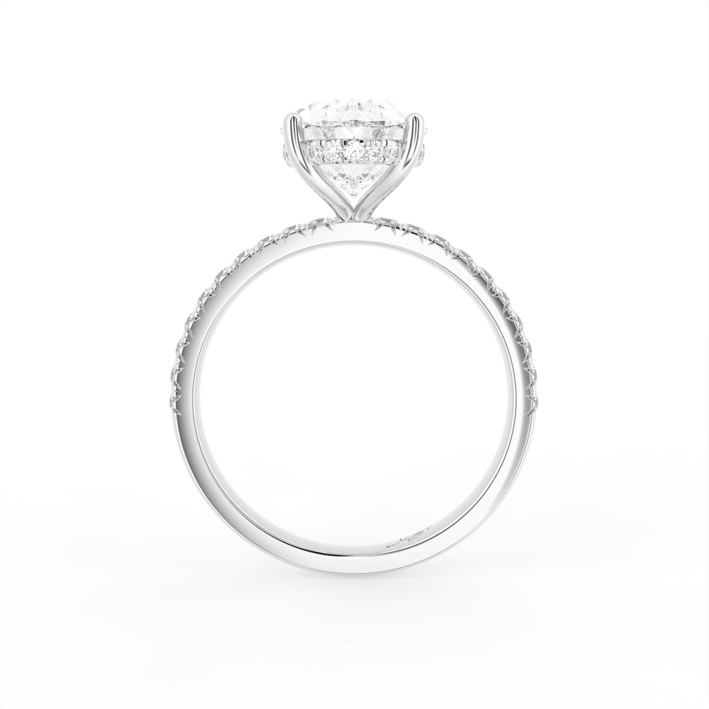 18K Shoulder Set Oval Diamond Engagement Ring — SIDE