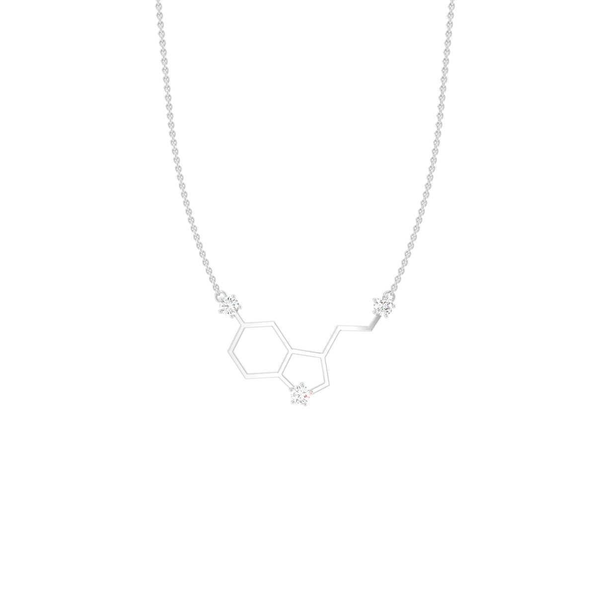 14K White Gold Dopamine Molecule Round Diamond Pendant — FRONT
