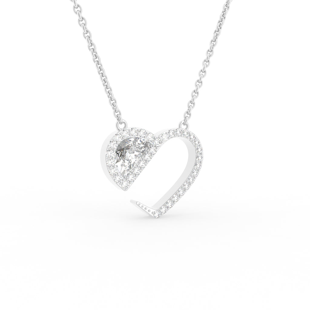 18K Solitaire Halo Round Diamond Pendant — 3D VIEW
