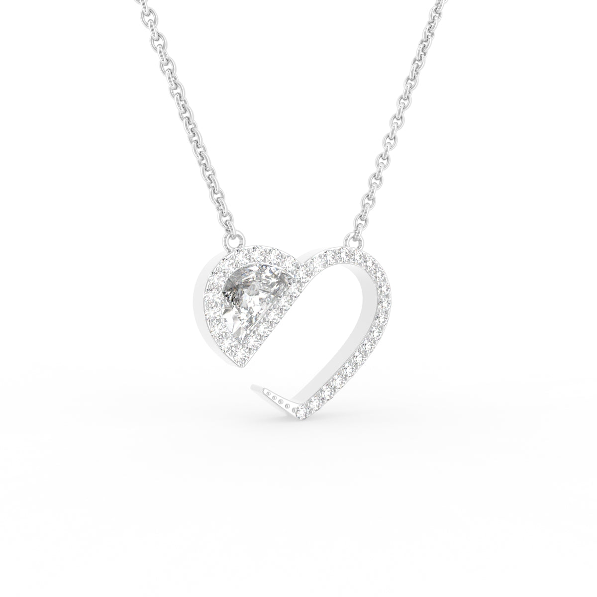 18K Solitaire Halo Round Diamond Pendant — 3D VIEW