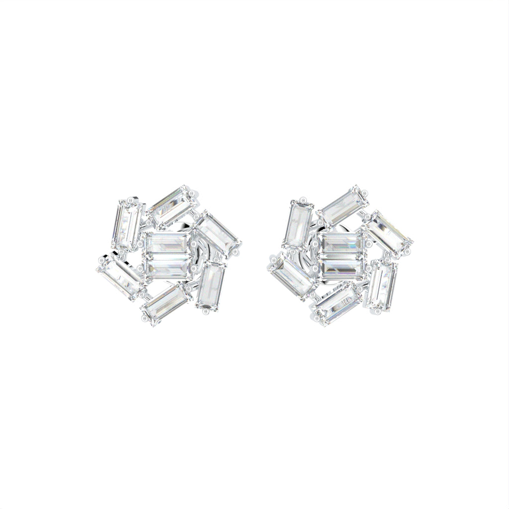 18K Baguette Diamond Cluster Stud Earrings — TOP
