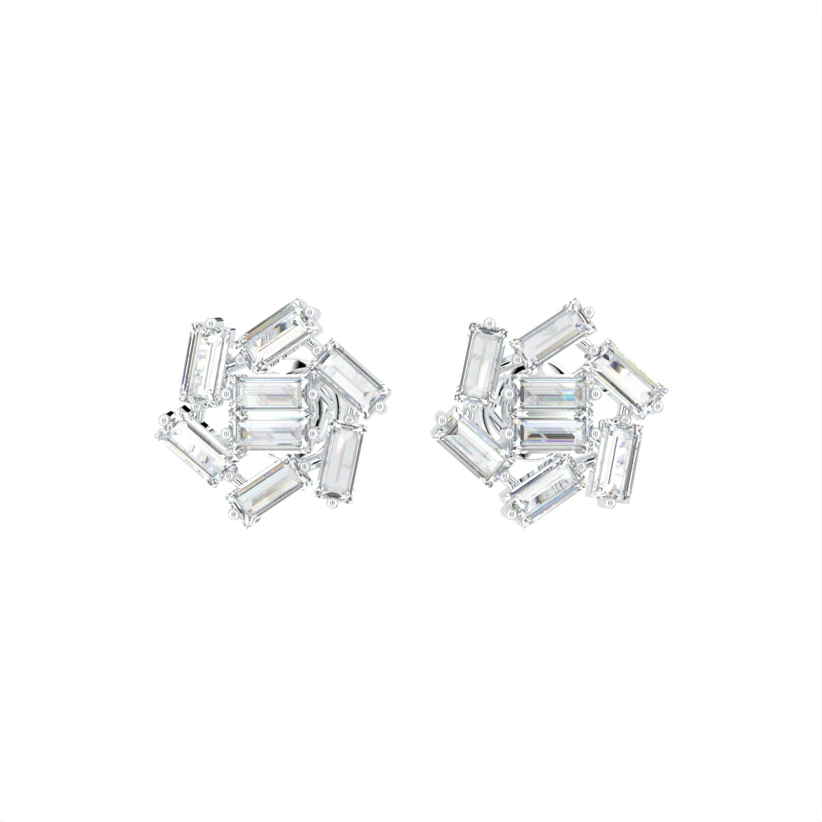 18K Baguette Diamond Cluster Stud Earrings — TOP