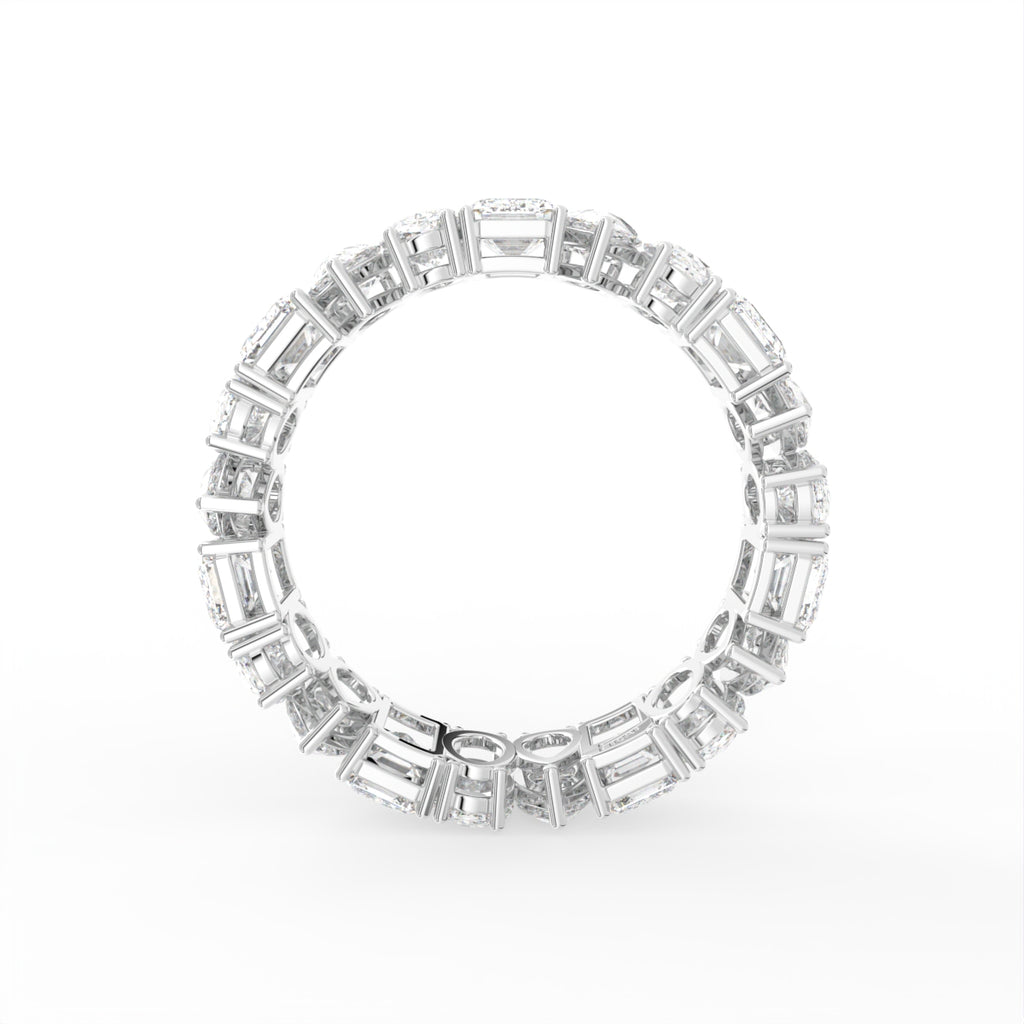 14K White Gold Emerald Diamond Full Eternity Ring — FRONT