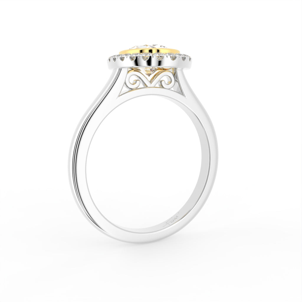 18K White Gold Oval Halo Diamond Engagement Ring — 3D VIEW