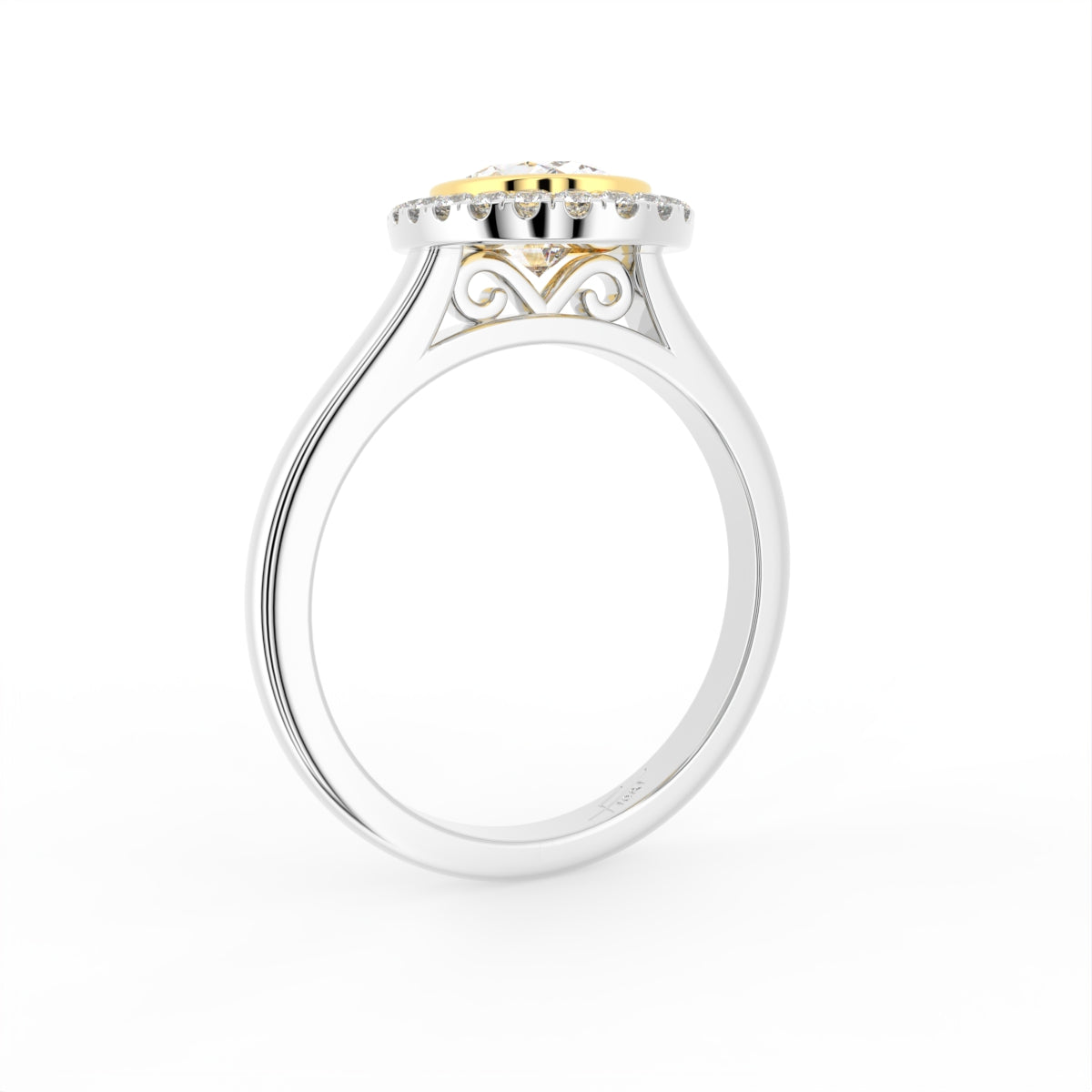 18K White Gold Oval Halo Diamond Engagement Ring — 3D VIEW