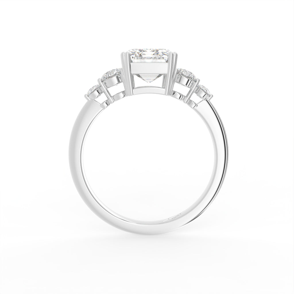 18K Bespoke Emerald Cut Diamond Engagement Ring — FRONT