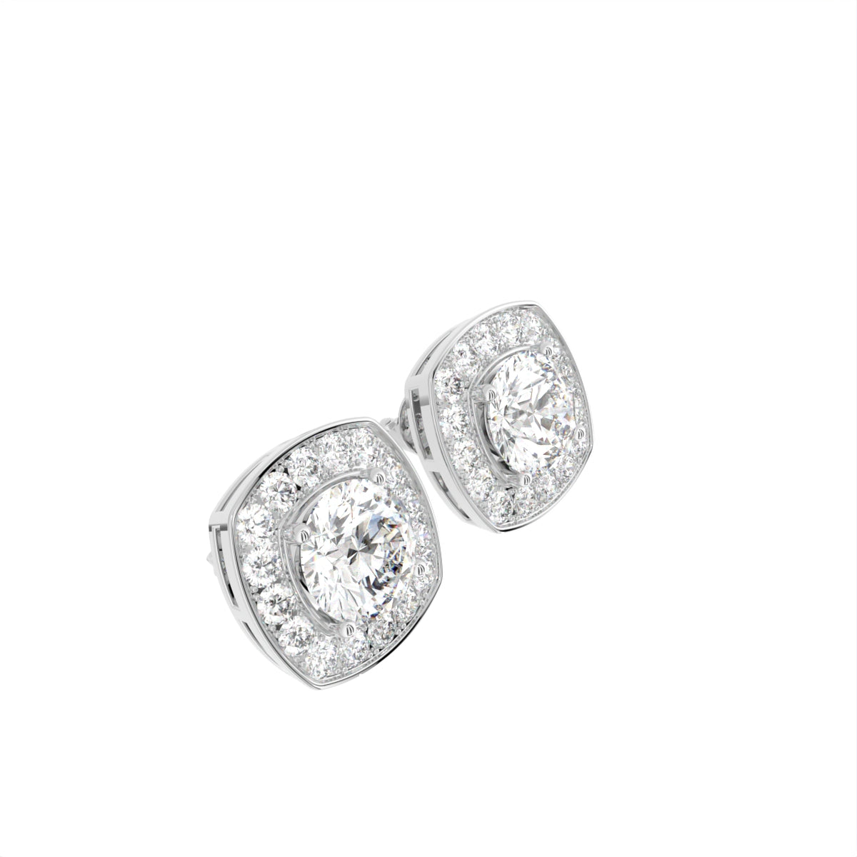 18K Halo Lab Grown Diamond Earrings — 3D VIEW
