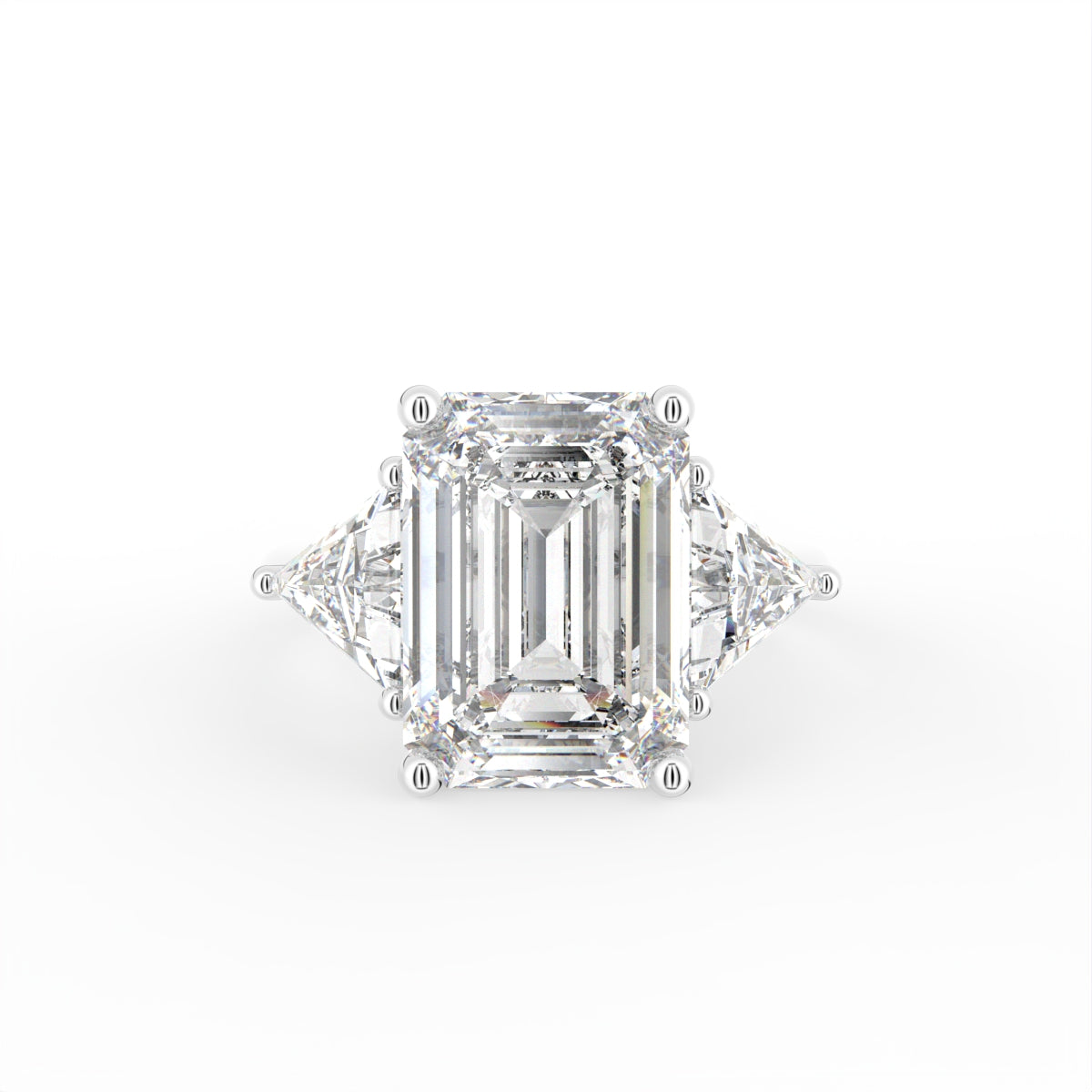 18K Trilogy Emerald Cut Diamond Ring — TOP