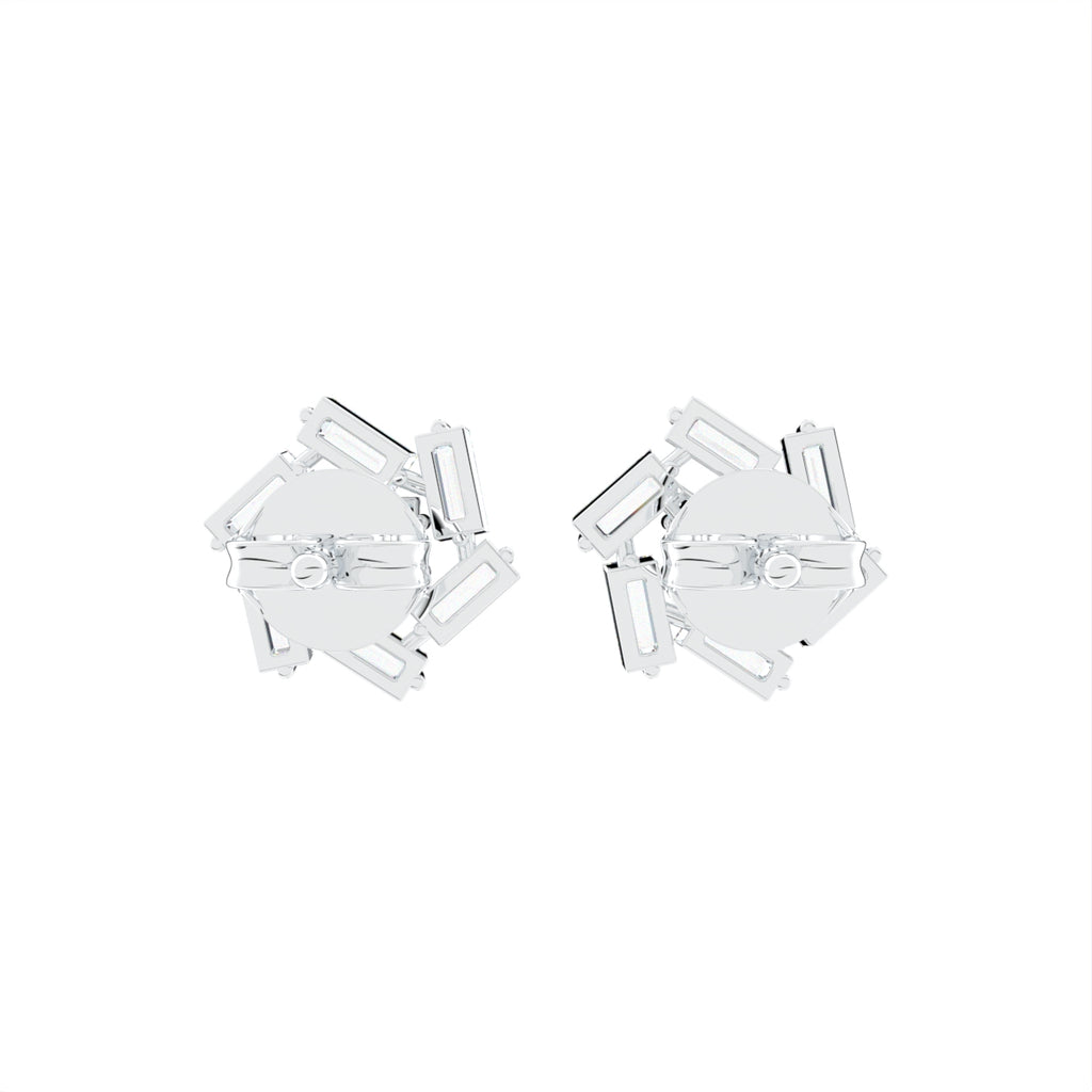 18K Baguette Diamond Cluster Stud Earrings — BACK