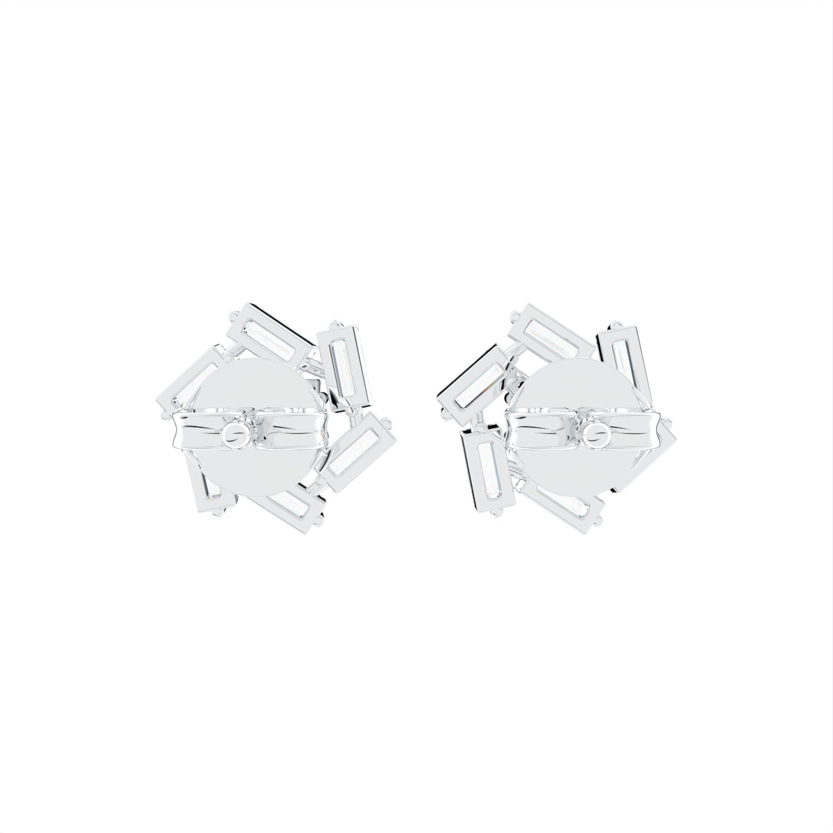 18K Baguette Diamond Cluster Stud Earrings — BACK