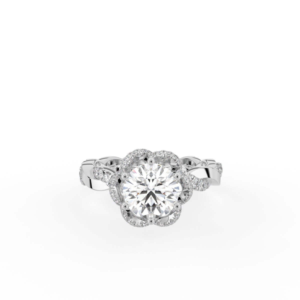 18K Solitaire Round Diamond Engagement Ring — TOP