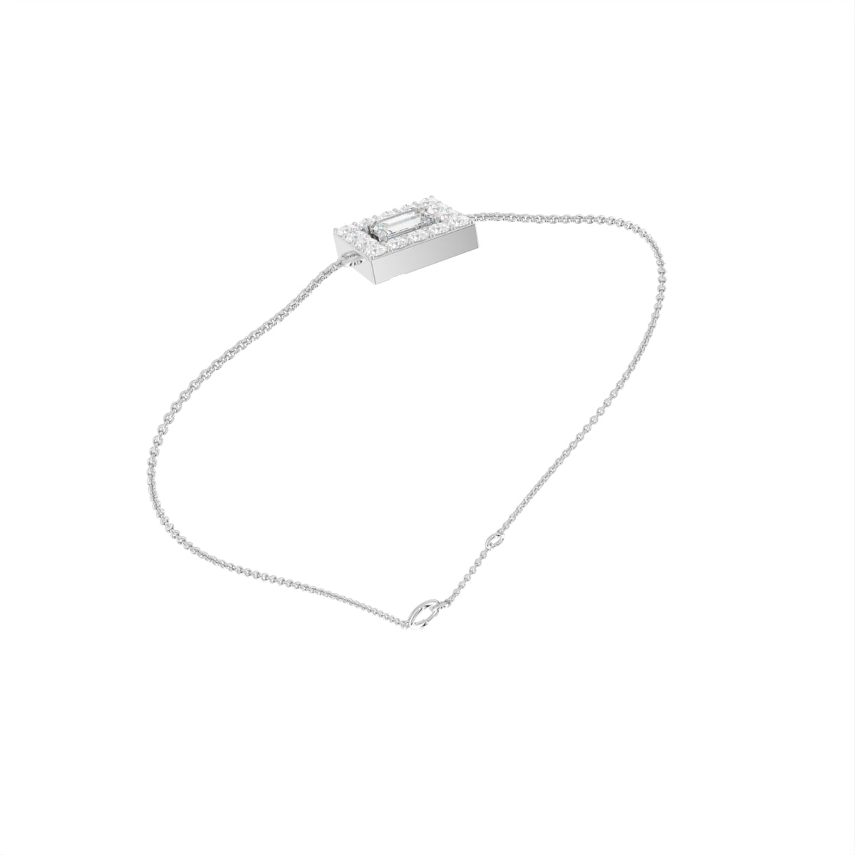 18K Gold Emerald Cut Halo Diamond Bracelet — 3D VIEW