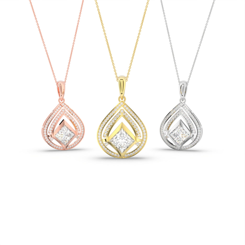 18K Bespoke Princess Diamond Pendant — 3 COLOR
