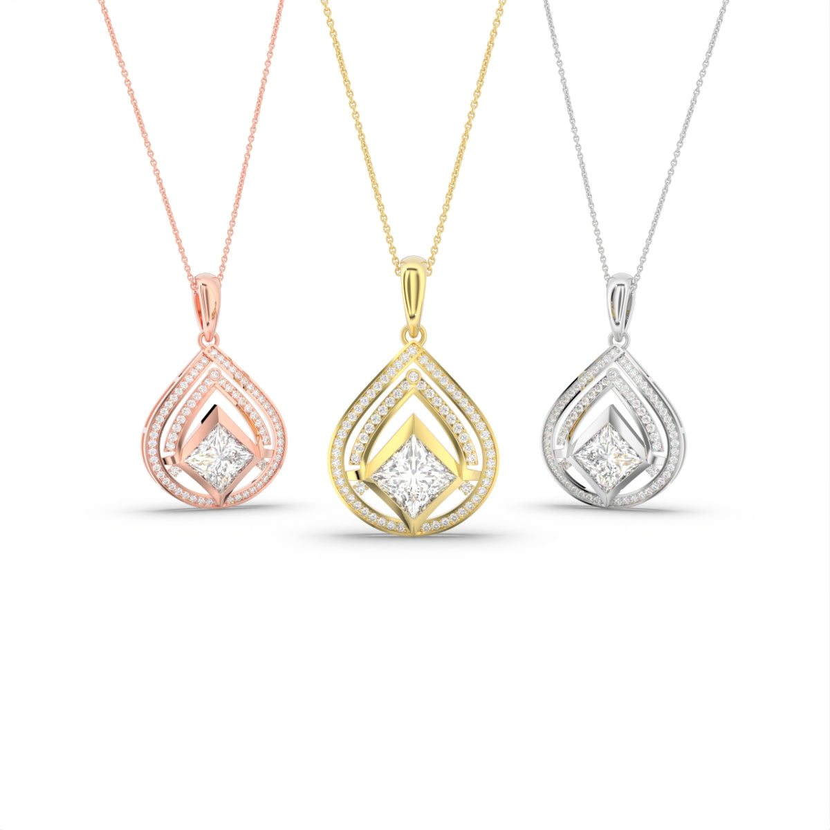 18K Bespoke Princess Diamond Pendant — 3 COLOR