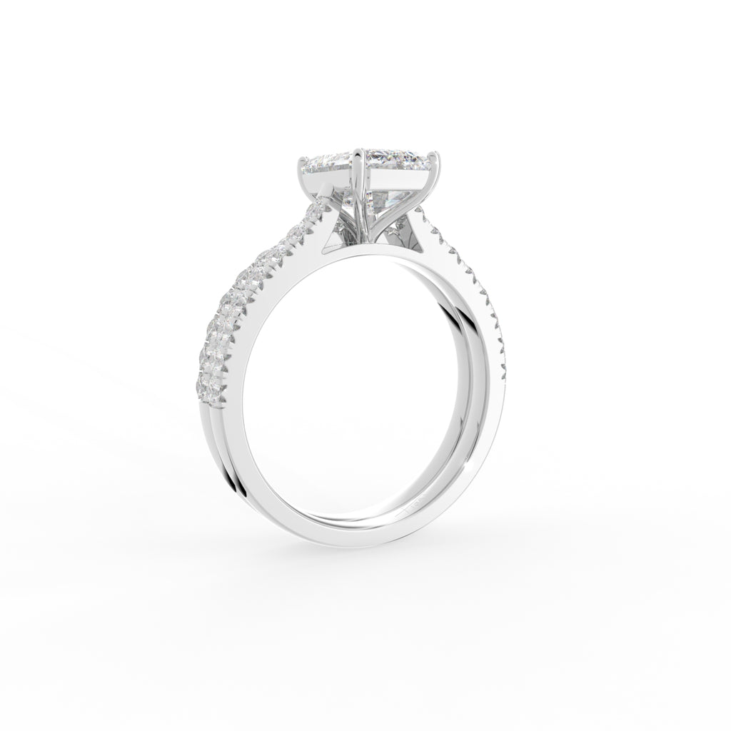 18K Solitaire Emerald Cut Diamond Engagement Ring — 3D VIEW