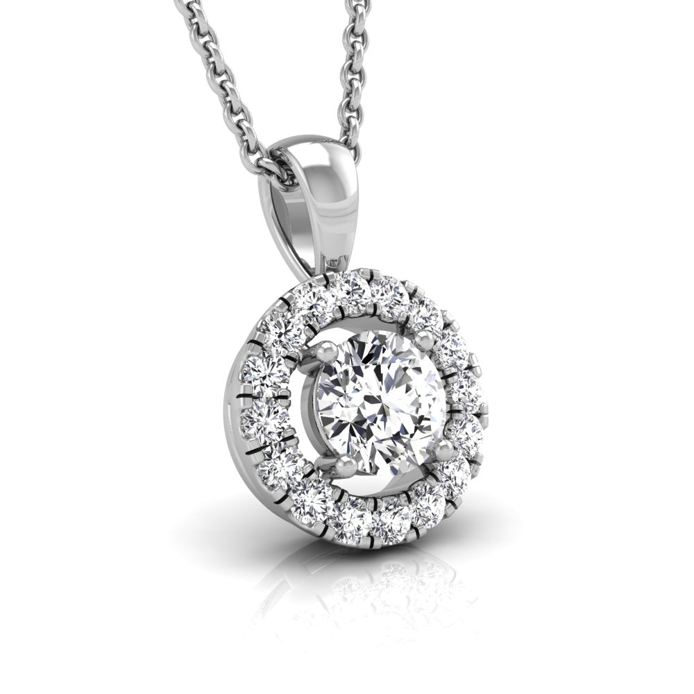 18K Halo Round Diamond Pendant — RIGHT