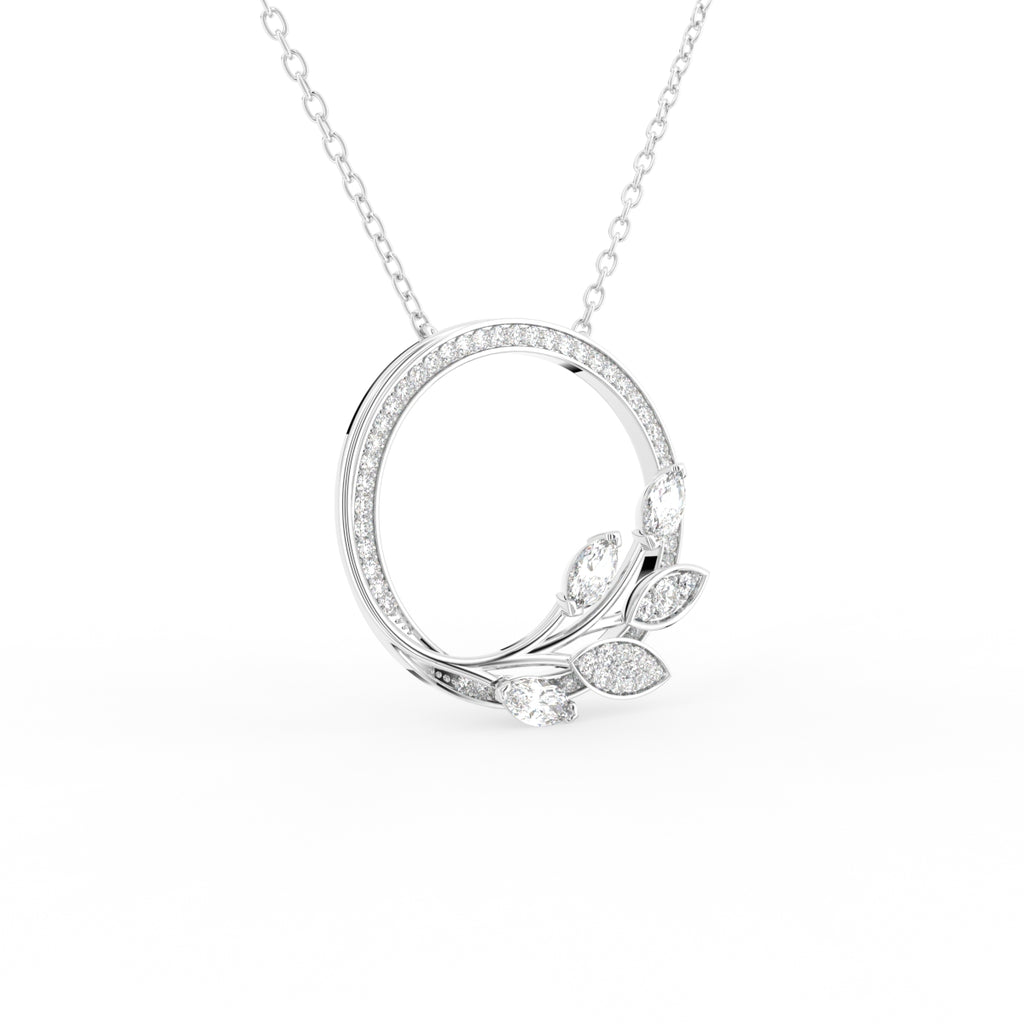 18K Floral Leaf Diamond Pendant — 3D VIEW