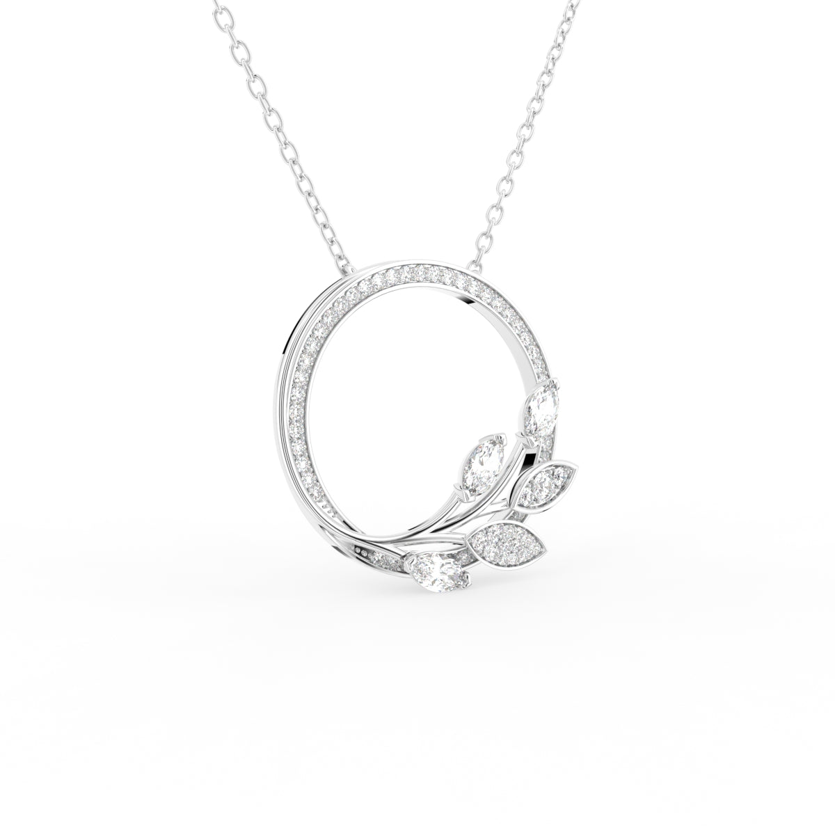 18K Floral Leaf Diamond Pendant — 3D VIEW